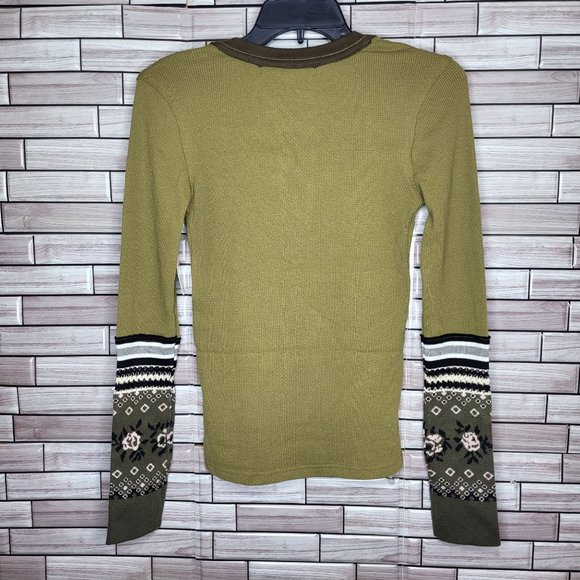 New We the Free People XS‎ Shirt Mikah Layering Cuff Thermal Top Army Combo - Picture 4 of 14